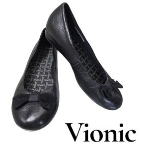 Vionic Black Leather Loafers with Bow